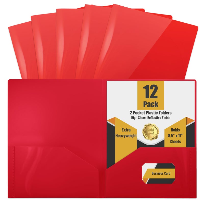 Gold Seal مجلدات بورتفوليو بولي بلاستيك حمراء ثقيلة الوزن من GOLD SEAL، بحجم خطاب متميز، لمسة عاكسة عالية اللمعان، عبوة 12 - Image 1